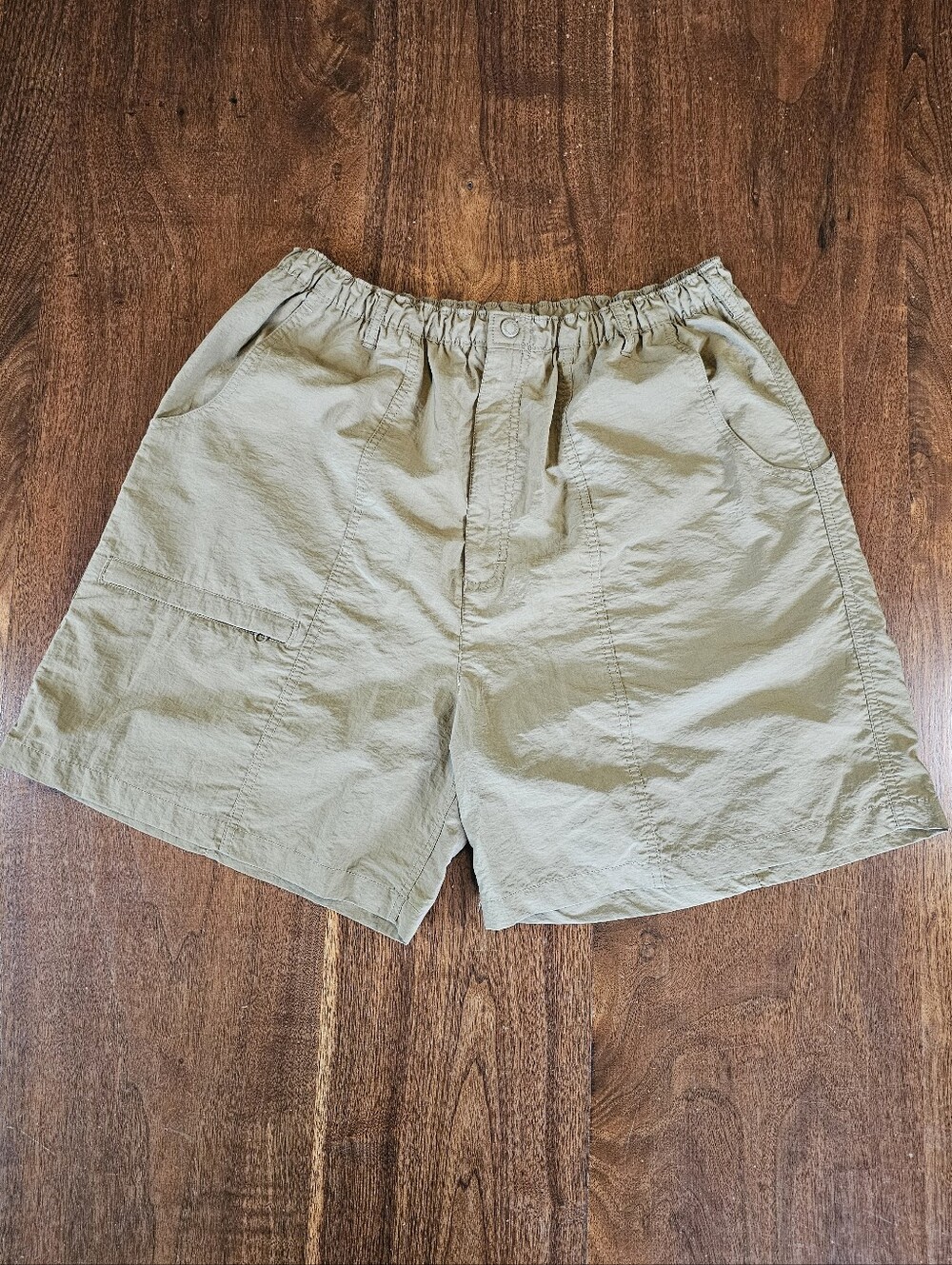 Cabelas Vintage Nylon Trail Hiker Shorts Tan Elastic Waist Gorpcore Size XL